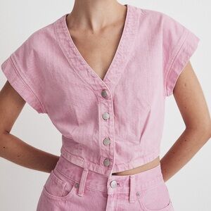 Denim Cap-Sleeve Crop Top